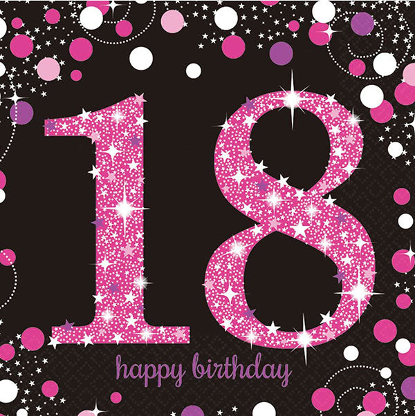 18th Pink Celebration Birthday Napkins 16pk