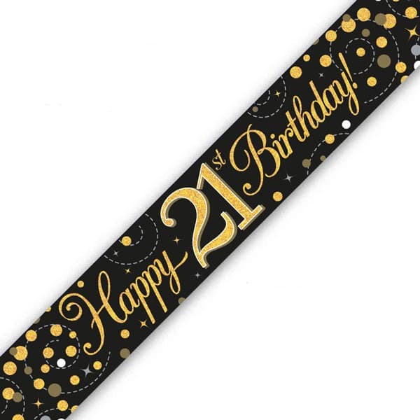 Happy 21st Birthday Black Sparkling Fizz Banner