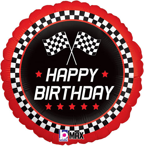 18" Happy Birthday Racing Flag Foil Balloon