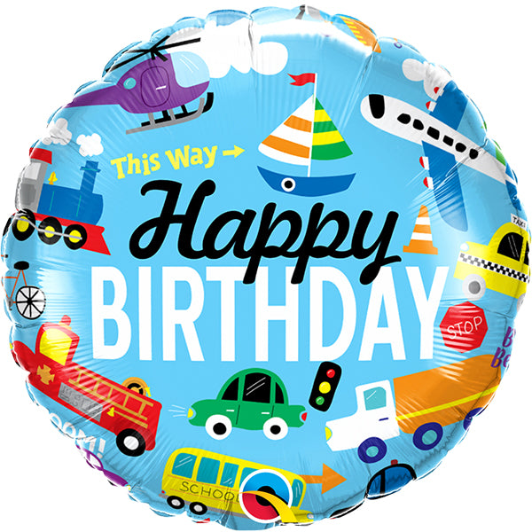 18" Happy Birthday Transportation Foil Balloon