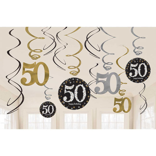 Gold Celebration 50th Happy Birthday Swirl Decoration