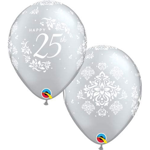 11" 25th Anniversary Damask Latex Balloons