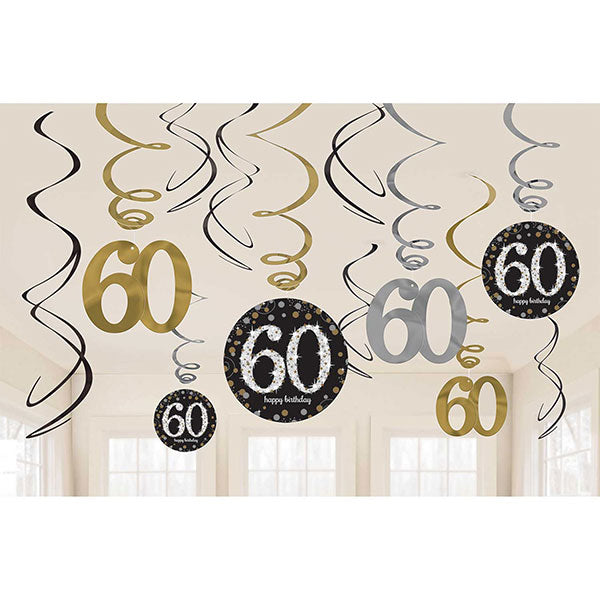 Gold Celebration 60th Happy Birthday Swirl Decoration
