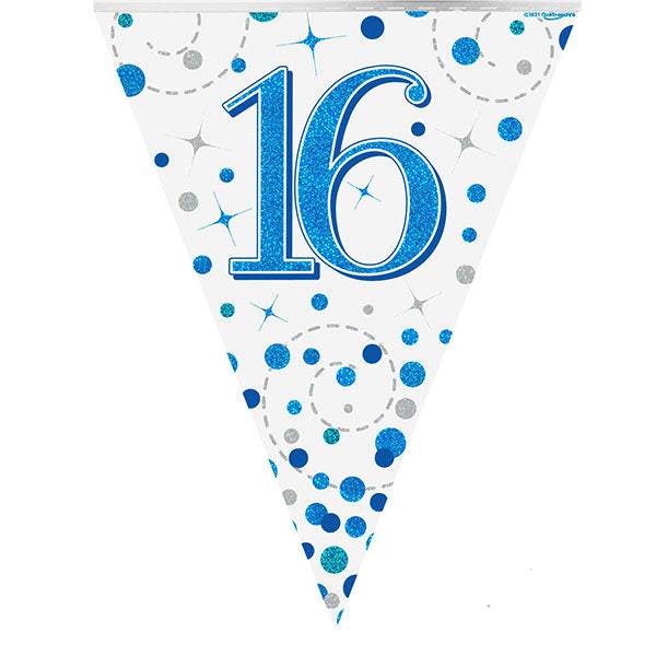 Happy 16th Birthday Blue Sparkling Fizz Bunting