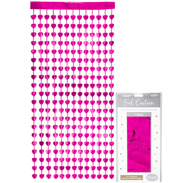 Fuchsia Pink Heart Foil Curtain