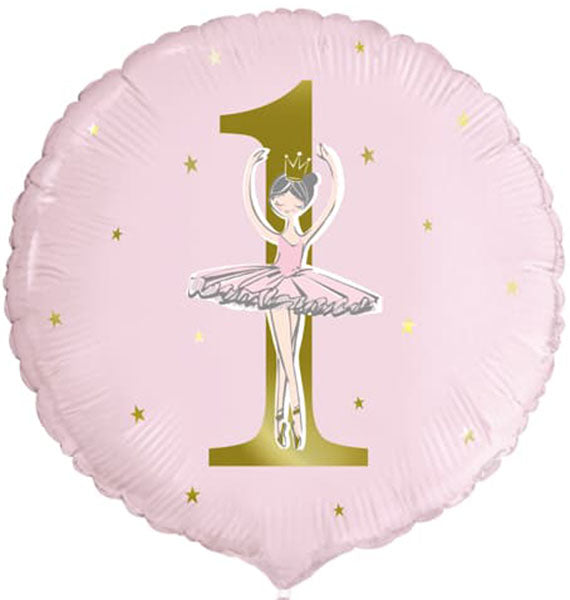 18" Pink & Gold Ballerina 1st Birthday Foil Balloon