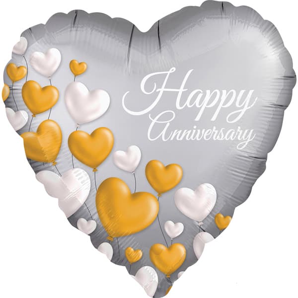 18" Anniversary Platinum Hearts Foil Balloon