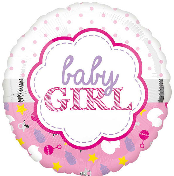 18" Baby Girl Scallop Foil Balloon