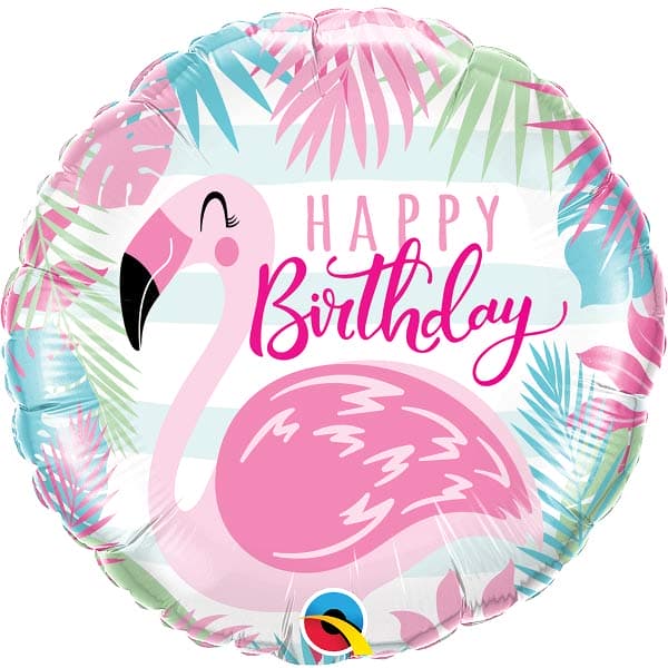 18" Happy Birthday Pink Flamingo Foil Balloon
