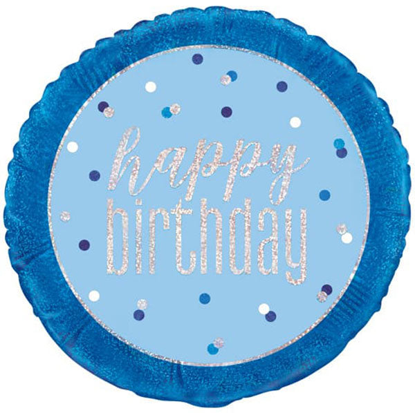 18" Blue & Silver Glitz Happy Birthday Foil Balloon