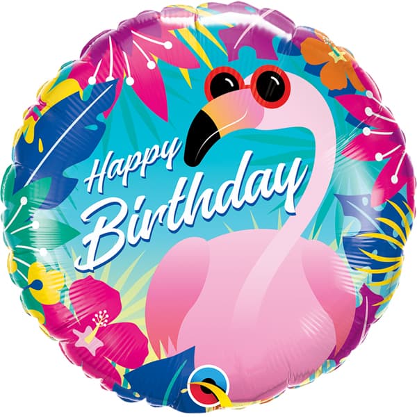 18" Happy Birthday Tropical Flamingo Foil Balloon