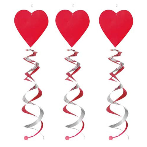 Red Hanging Heart Decorations 3pk