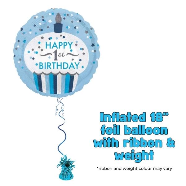 18" 1st Birthday Cupcake Boy Foil Balloons