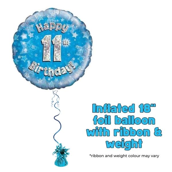 18" Happy 11th Birthday Blue Foil Balloon