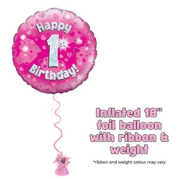 18" Happy 1st Birthday Pink Holographic Foil Balloon
