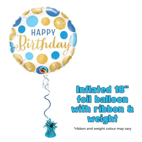 18" Happy Birthday Blue And Gold Dots Foil Balloon