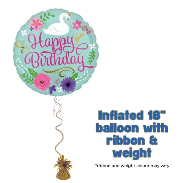 18" Happy Birthday Floral Swan Foil Balloon