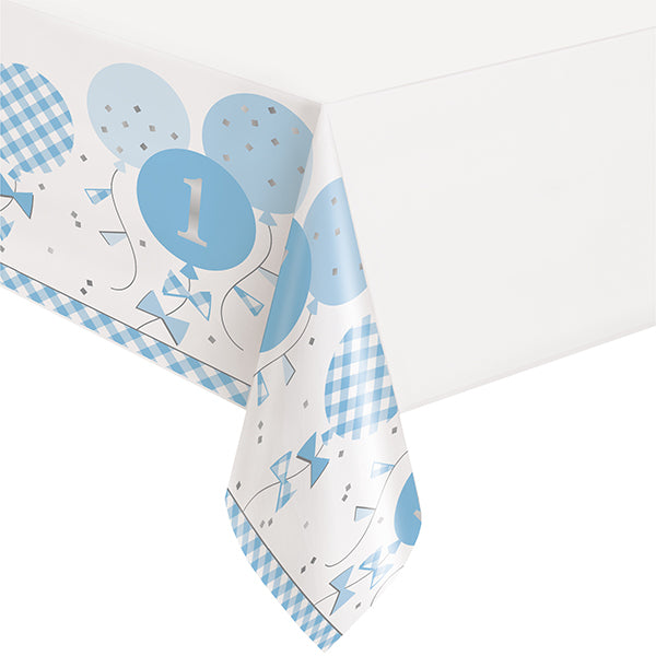 Blue Gingham 1st Birthday Tablecover