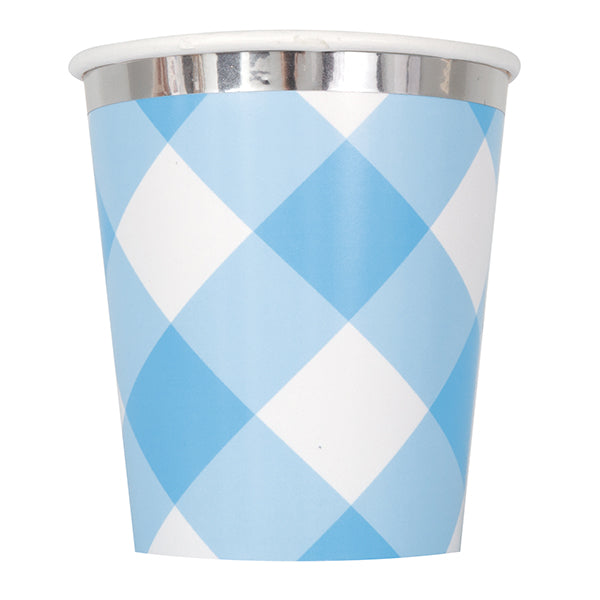 Blue Gingham 1st Birthday Paper Cups 8pk