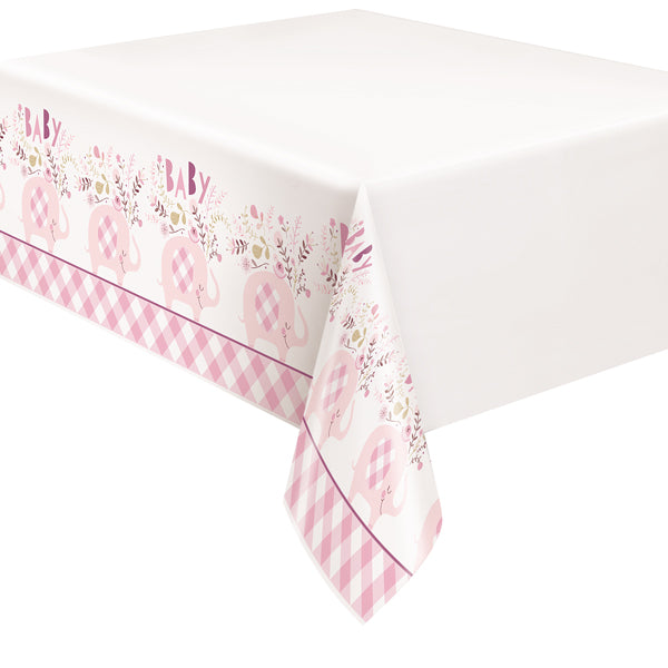 Pink Floral Elephant Plastic Tablecover 1pk