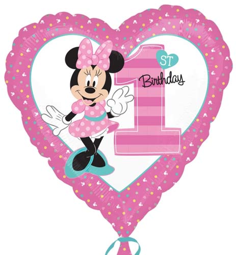 18" 1st Birthday Minnie Mouse Pink Foil Balloon