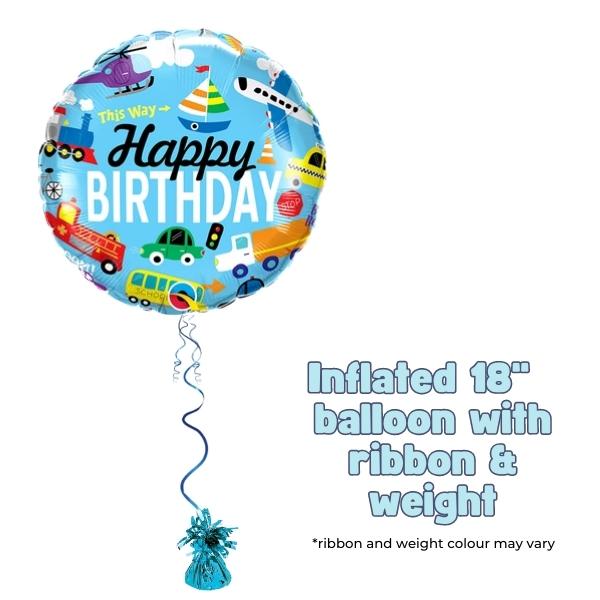 18" Happy Birthday Transportation Foil Balloon