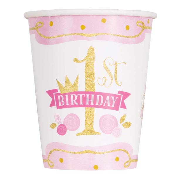 1st Birthday Gold And Pink Paper Cups 8pk