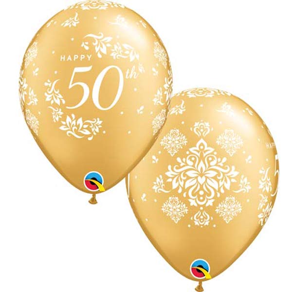 11" 50th Anniversary Damask Latex Balloons