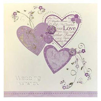 Lilac Hearts Wedding Card Invitations