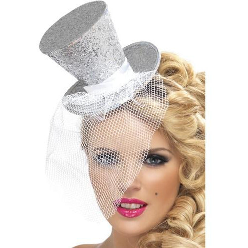 Mini Silver Glitter Top Hat