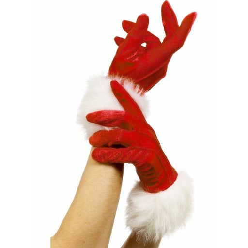 Red With White Trim Santa Gloves