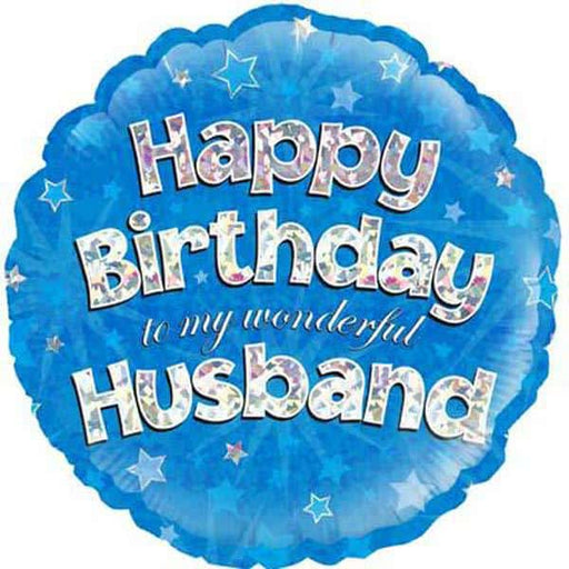 Happy Birthday Husband Blue Holographic Foil Balloon