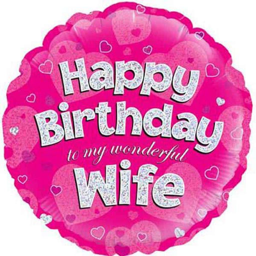 Happy Birthday Wife Pink Holographic Foil Balloon