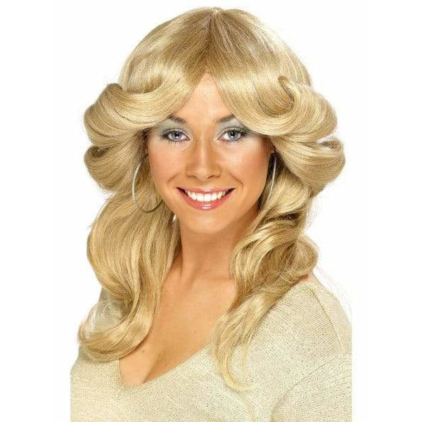Ladies 70s Blonde Layered Flick Wig
