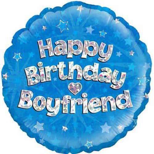 Happy Birthday Boyfriend Blue Holographic Balloons