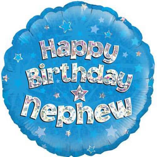 Happy Birthday Nephew Blue Holographic Balloons