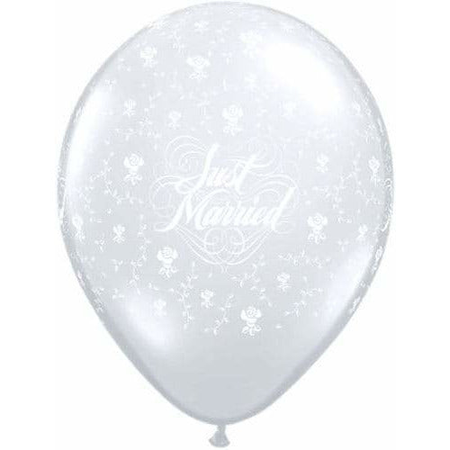 Just Married Flowers Diamond Clear Latex Balloons x25