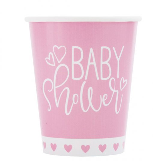 9oz Pink Baby Shower Hearts Paper Cups 8pk