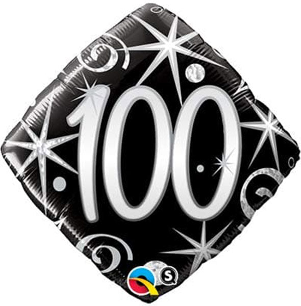 18" 100th Elegant Sparkles & Swirls Foil Balloon
