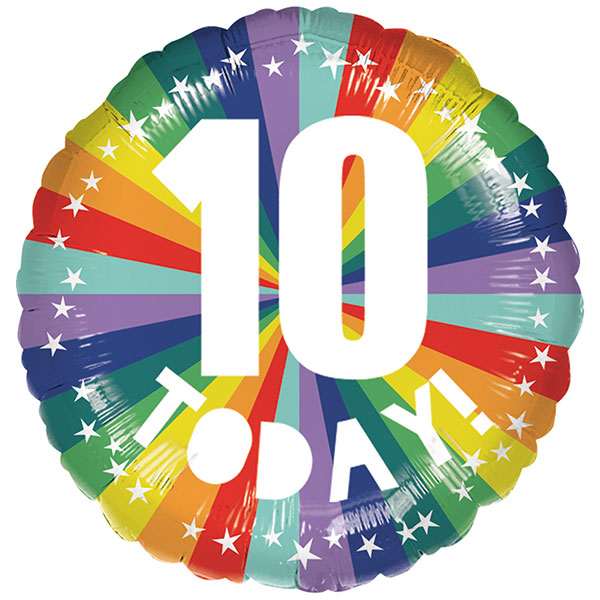 18" 10th Birthday Bright Rainbow Foil Balloon