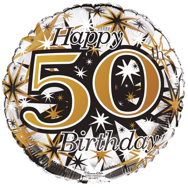 18" 50th Happy Birthday Bursts Foil Balloon