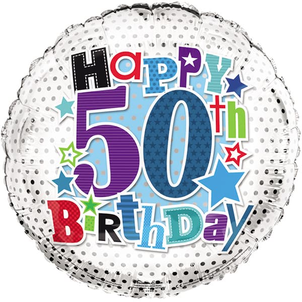 18" 50th Happy Birthday Stars Foil Balloon