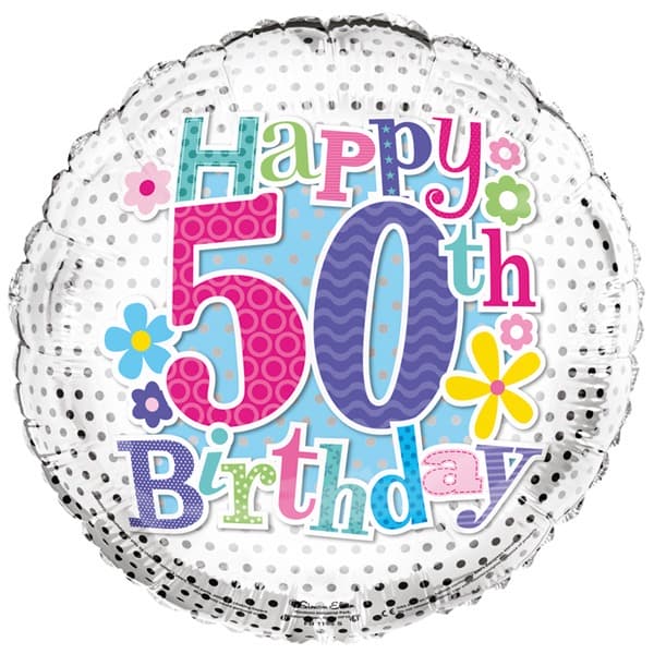 18" 50th Happy Birthday Flowers Foil Balloon