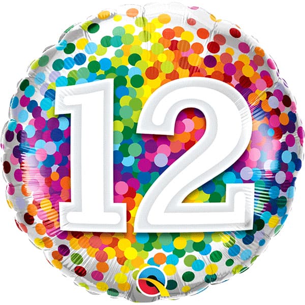 18" Age 12 Rainbow Confetti Foil Balloon
