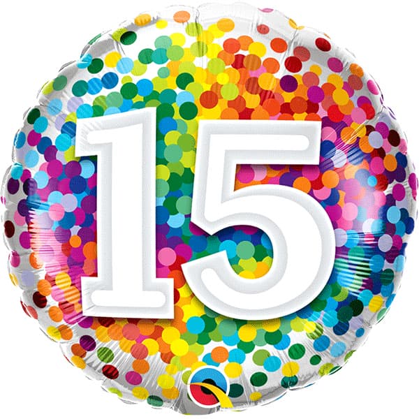 18" Age 15 Rainbow Confetti Foil Balloon