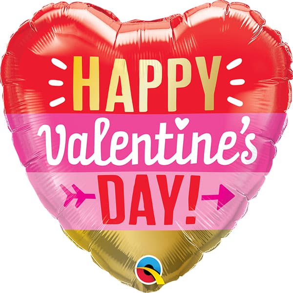 18" Happy Valentines Day Arrow & Stripes Foil Balloon