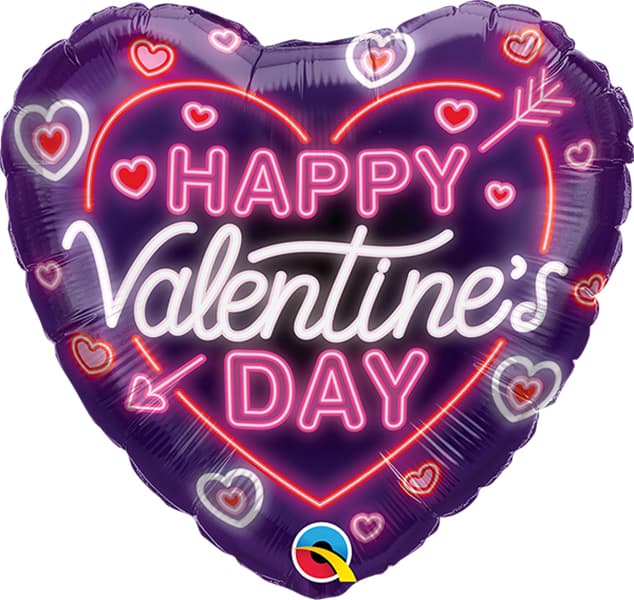 18" Happy Valentines Day Neon Glow Hearts Foil Balloon