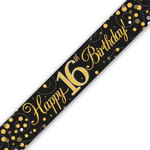 Happy 16th Birthday Black Sparkling Fizz Banner