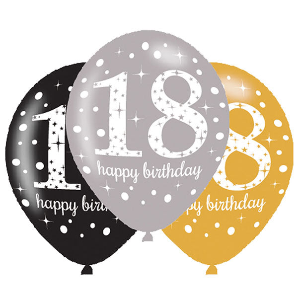 11" Happy 18th Birthday Gold Celebration Latex Balloons 6pk