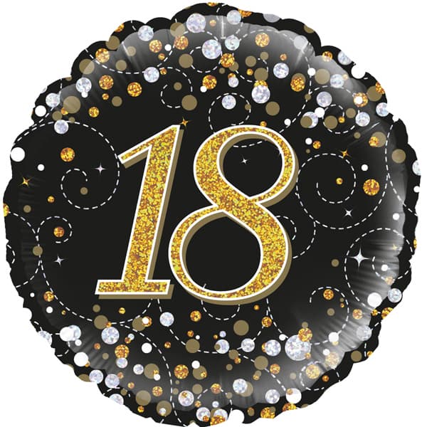 18" 18th Black Sparkling Fizz Foil Balloon